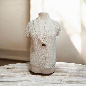 Cream Textured Short Sleeve Cardigan